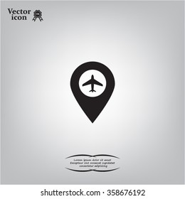 Illustration of a map mark icon with a plane