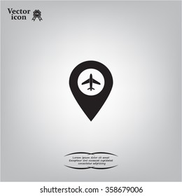 Illustration of a map mark icon with a plane