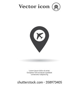 Illustration of a map mark icon with a plane