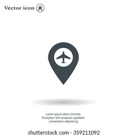 Illustration of a map mark icon with a plane