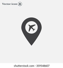 Illustration of a map mark icon with a plane