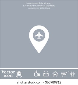 Illustration of a map mark icon with a plane