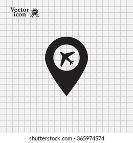 Illustration of a map mark icon with a plane