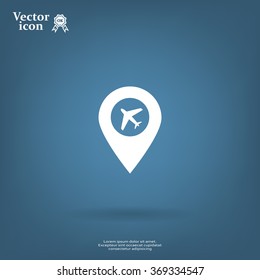 Illustration of a map mark icon with a plane