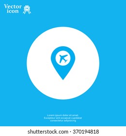 Illustration of a map mark icon with a plane