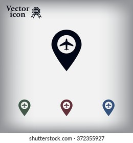 Illustration of a map mark icon with a plane