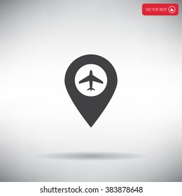 Illustration of a map mark icon with a plane