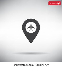Illustration of a map mark icon with a plane