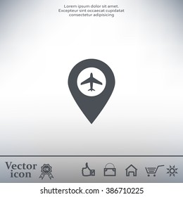 Illustration of a map mark icon with a plane