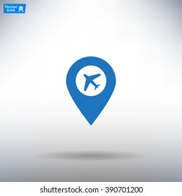 Illustration of a map mark icon with a plane