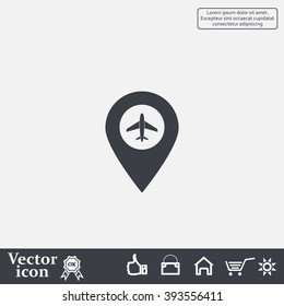 Illustration of a map mark icon with a plane