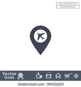 Illustration of a map mark icon with a plane