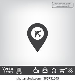 Illustration of a map mark icon with a plane