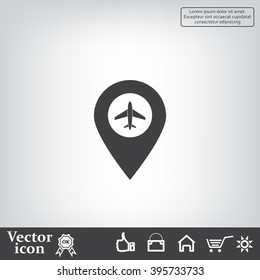 Illustration of a map mark icon with a plane