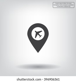 Illustration of a map mark icon with a plane