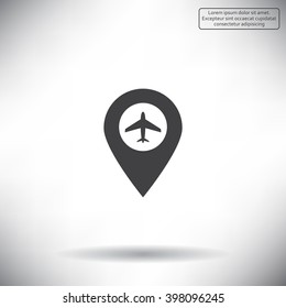 Illustration of a map mark icon with a plane