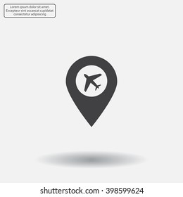 Illustration of a map mark icon with a plane