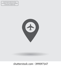 Illustration of a map mark icon with a plane