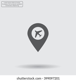 Illustration of a map mark icon with a plane