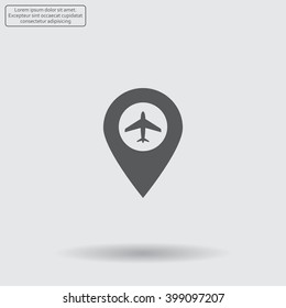 Illustration of a map mark icon with a plane