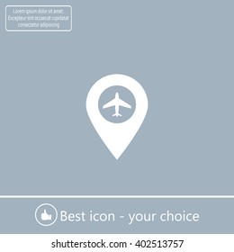 Illustration of a map mark icon with a plane