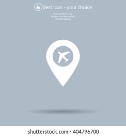 Illustration of a map mark icon with a plane