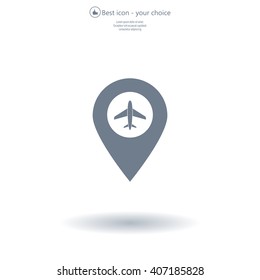 Illustration of a map mark icon with a plane