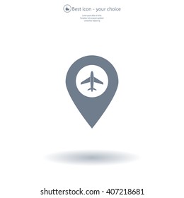 Illustration of a map mark icon with a plane