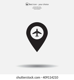 Illustration of a map mark icon with a plane