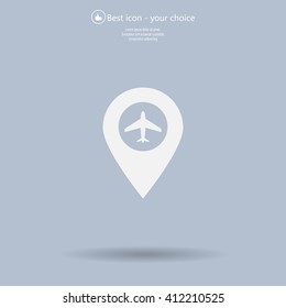 Illustration of a map mark icon with a plane