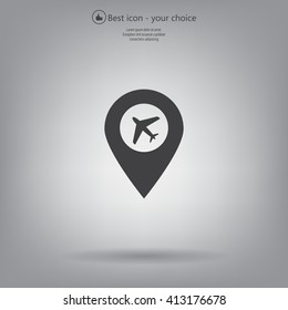 Illustration of a map mark icon with a plane