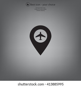 Illustration of a map mark icon with a plane