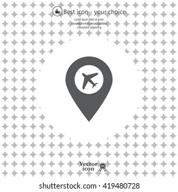 Illustration of a map mark icon with a plane