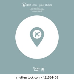 Illustration of a map mark icon with a plane