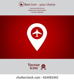 Illustration of a map mark icon with a plane