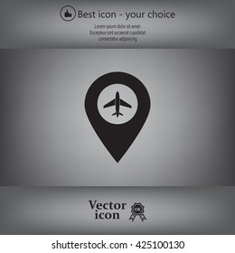 Illustration of a map mark icon with a plane