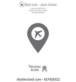 Illustration of a map mark icon with a plane