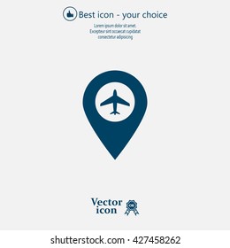 Illustration of a map mark icon with a plane