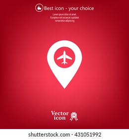 Illustration of a map mark icon with a plane