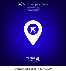 Illustration of a map mark icon with a plane
