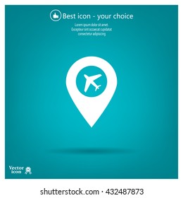 Illustration of a map mark icon with a plane