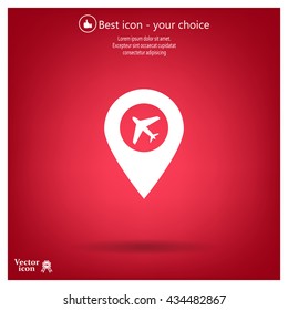 Illustration of a map mark icon with a plane
