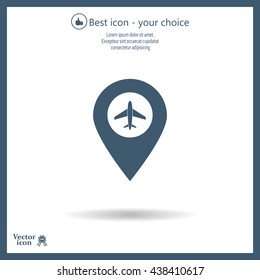 Illustration of a map mark icon with a plane