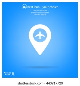 Illustration of a map mark icon with a plane