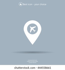 Illustration of a map mark icon with a plane