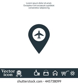 Illustration of a map mark icon with a plane