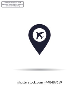 Illustration of a map mark icon with a plane