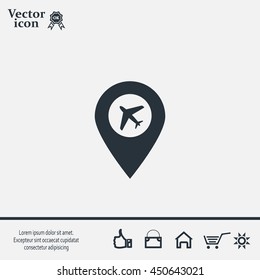 Illustration of a map mark icon with a plane