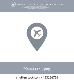 Illustration of a map mark icon with a plane