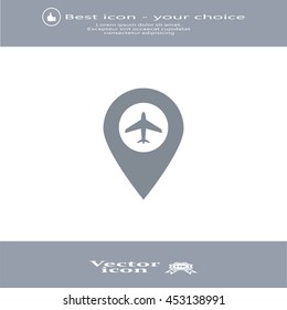 Illustration of a map mark icon with a plane